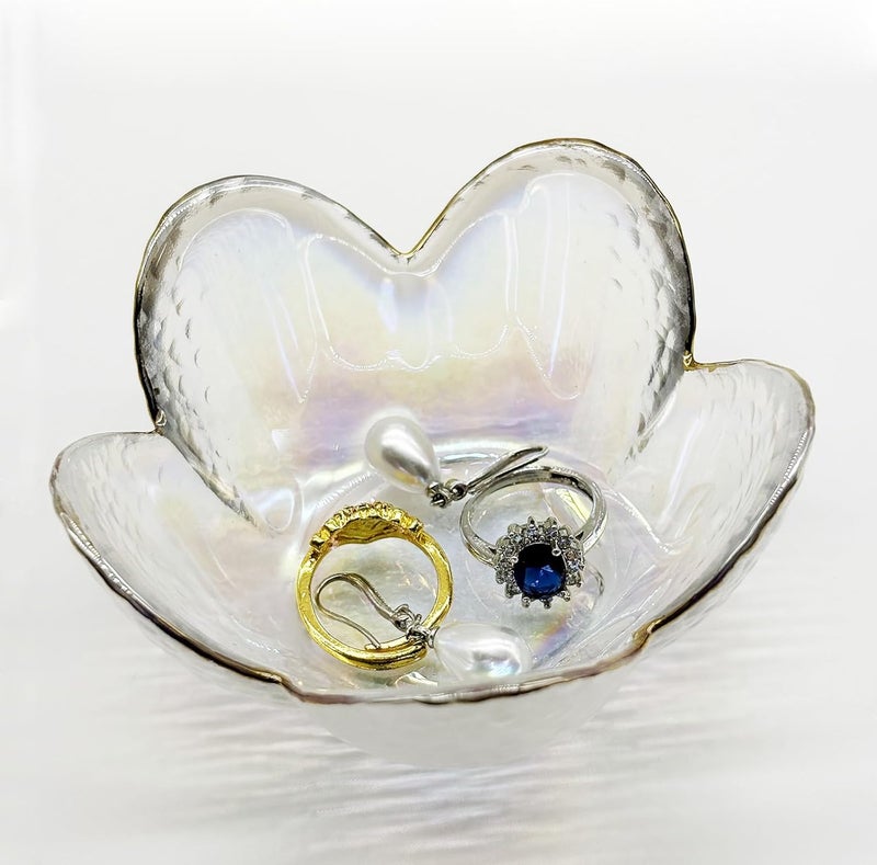 BESSKON Flower Ring Dish Jewelry Tray, Glass Jewelry Dish Tray, Aesthetic Room Decor Small Trinket Dish, Nightstand Jewlery Ring Holder Dish, Bathroom Jewelry Plate Bowl for Rings Earrings Gift (White) - Image 3
